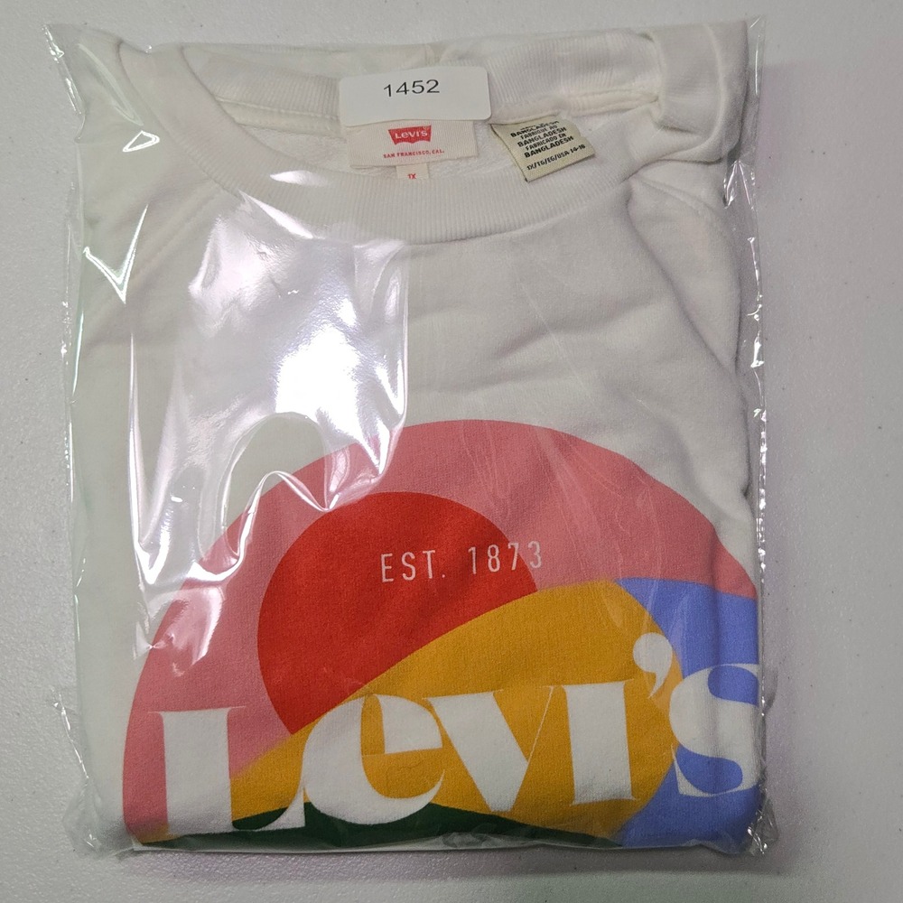 Levi's Sweatshirt Women 1X White Graphic Logo Raglan Retro French Terry Pullover - Picture 15 of 15